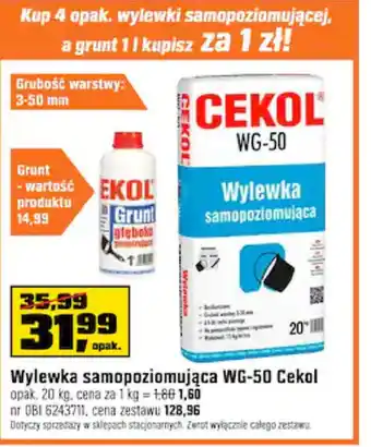 OBI Wylewka samopoziomująca WG-50 Cekol 20kg oferta