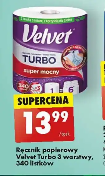 Biedronka Ręcznik papierowy Velvet Turbo 3 warstwy, 340 listków oferta
