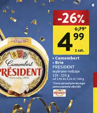 Intermarche Camembert Brie PRESIDENT 120-125 g oferta