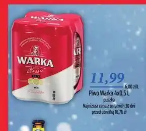 Społem Warka classic piwo jasne 4 x 500 ml oferta