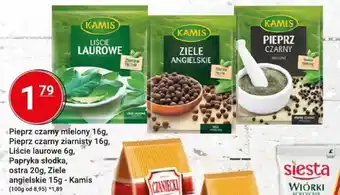 Hitpol Pieprz czarny mielony 16g Pieprz czarny ziarnisty 16g Liście laurowe 6g Papryka słodka/ostra 20g Ziele angielskie Kamis 15g oferta