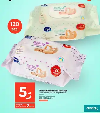 Dealz Chusteczki nawilżane dla dzieci Hops 120 szt. oferta