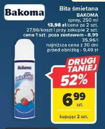 Carrefour Bita śmietana BAKOMA 250ml oferta