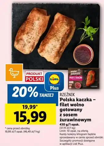 Lidl Polska kaczka - filet wolno gotowany z sosem żurawinowym 430 g/1 opak. oferta
