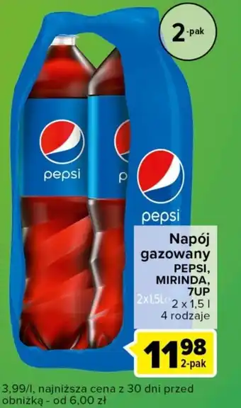 Carrefour Express Napój gazowany PEPSI, MIRINDA, 7UP 2x1,5l oferta