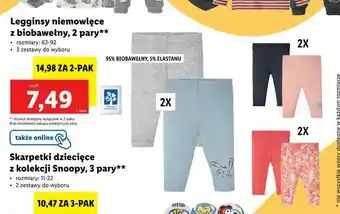 Lidl Legginsy niemowlęce z biobawełny, 2 pary oferta