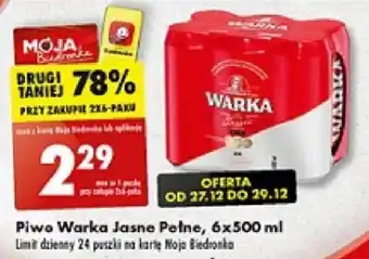 Biedronka Piwo Warka Jasne Pełne 6 x 500 ml oferta