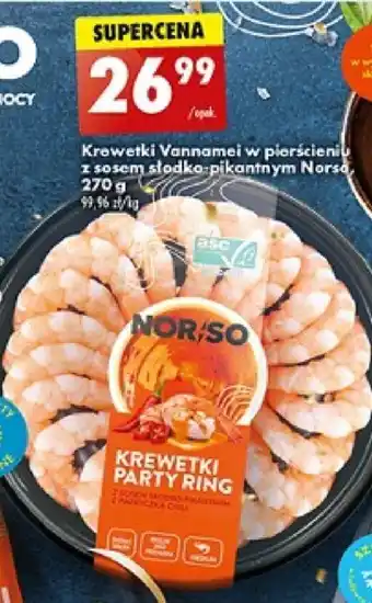 Biedronka Krewetki Vannamei w pierścieniu z sosem słodko-pikantnym Norso, 270 g oferta