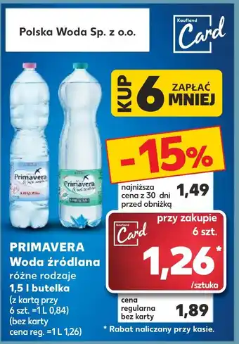 Kaufland PRIMAVERA Woda źródlana 1,5l oferta