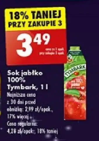 Biedronka Sok jabłko 100% Tymbark, 1 l oferta