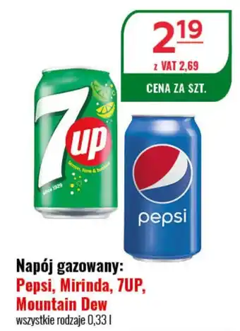 Eurocash Napój gazowany: Pepsi, Mirinda, 7UP, Mountain Dew 0,33 l oferta