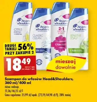 Biedronka Szampon do włosów Head&Shoulders, 360 ml/400 ml oferta