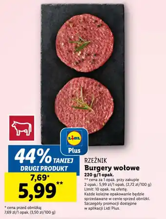 Lidl RZEŹNIK Burgery wołowe 220g oferta