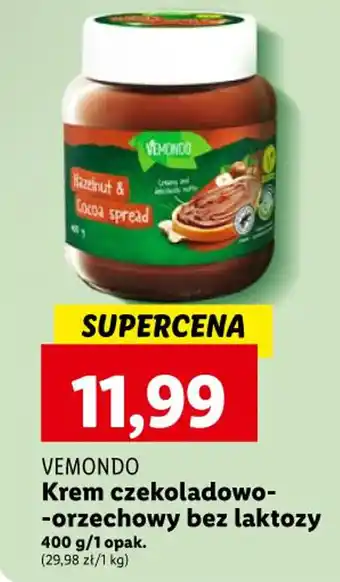 VEMONDO Krem czekoladowo orzechowy bez laktozy 400g