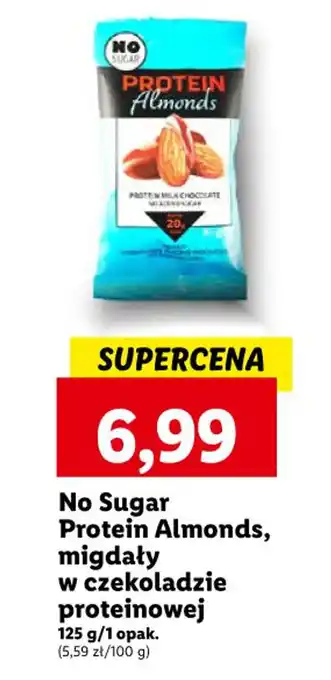 Lidl No Sugar Protein Almonds migdały w czekoladzie proteinowej 125 g oferta
