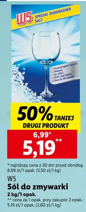 Lidl W5 Sól do zmywarki 2kg oferta