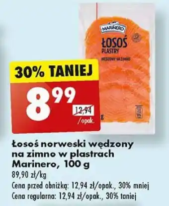 Biedronka Łosoś norweski wędzony na zimno w plastrach Marinero 100 g oferta