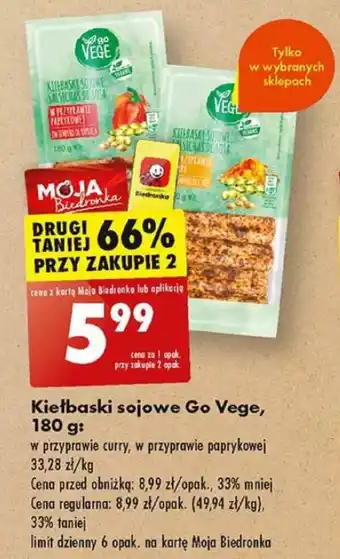 Biedronka Kiełbaski sojowe Go Vege, 180 g oferta