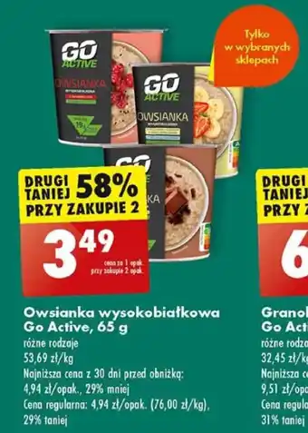 Biedronka Owsianka wysokobiałkowa Go Active, 65 g oferta