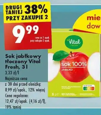 Biedronka Sok jabłkowy tłoczony Vital Fresh, 3 l oferta