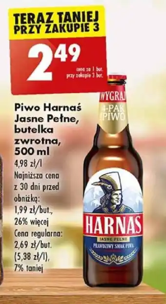Biedronka Piwo Harnaś Jasne Pełne, butelka zwrotna, 500 ml oferta