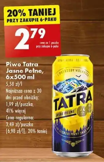Biedronka Piwo Tatra Jasne Pełne, 500 ml oferta