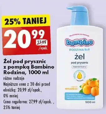 Biedronka Żel pod prysznic z pompką Bambino Rodzina, 1000 ml oferta