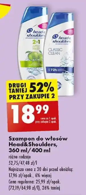 Biedronka Szampon do włosów Head&Shoulders, 360 ml/400 ml oferta