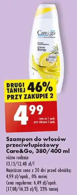 Biedronka Szampon do włosów przeciwłupieżowy Care&Go, 380/400 ml oferta