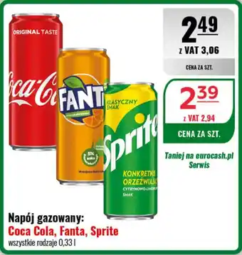 Eurocash Napój gazowany: Coca Cola, Fanta, Sprite 0,33 l oferta
