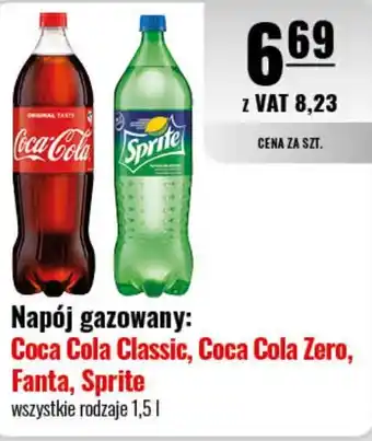 Eurocash Napój gazowany Coca Cola Classic Coca Cola Zero Fanta Sprite 1,5l oferta