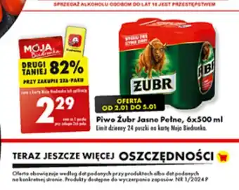 Biedronka Piwo Żubr Jasne Pełne, 6x500 ml oferta