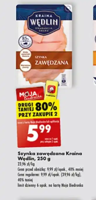 Biedronka Szynka zawędzana Kraina Wędlin, 250 g oferta