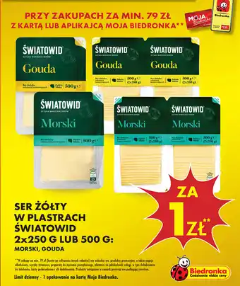 Biedronka SER ŻÓŁTY W PLASTRACH ŚWIATOWID 2x250 G LUB 500 G oferta
