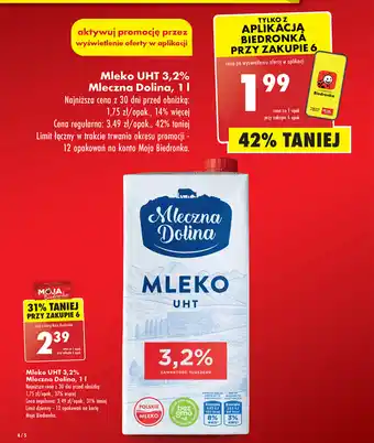 Biedronka Mleko UHT 3,2% Mleczna Dolina, 1 l oferta
