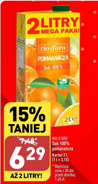 ALDI RIO D'ORO Sok 100% pomarańcza Karton 2l oferta