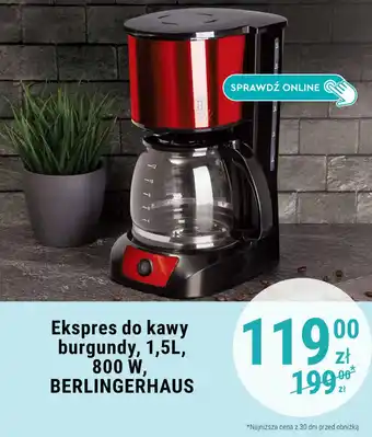 Biedronka Ekspres do kawy burgundy, 1,5L, 800 W, BERLINGERHAUS oferta