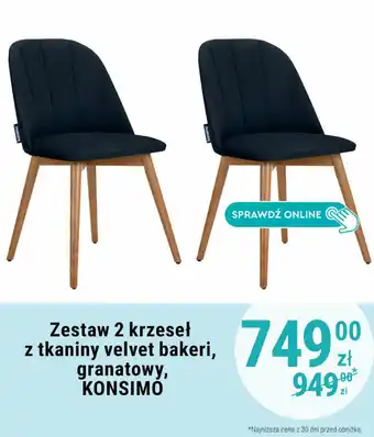 Biedronka Zestaw 2 krzeseł z tkaniny velvet bakeri, granatowy, KONSIMO oferta