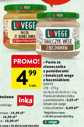Intermarche Pasta ze słonecznika z pomidorami / Smalczyk wege z boczniakiem SANTE 170-175 g oferta