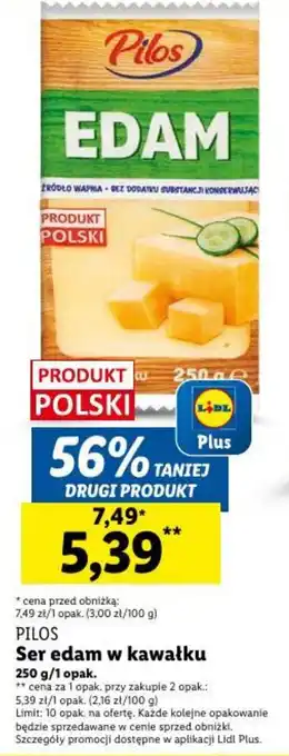 Lidl PILOS Ser edam w kawałku 250 g oferta