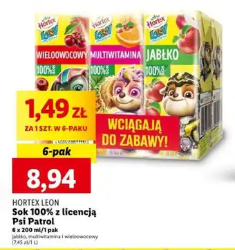 Lidl HORTEX LEON Sok 100% z licencją Psi Patrol 6 x 200 ml oferta