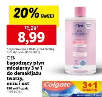 Lidl CIEN Łagodzący płyn micelarny 3 w1 do demakijażu twarzy, oczu i ust 750 ml oferta