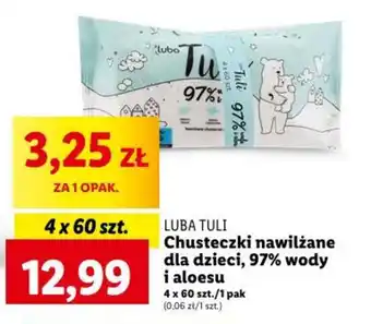 Lidl LUBA TULI Chusteczki nawilżane dla dzieci, 97% wody i aloesu, 4 x 60 szt. oferta