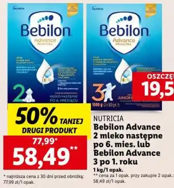 Lidl NUTRICIA Bebilon Advance 2 mleko następne po 6. mies. lub Bebilon Advance 3 po 1. roku 1 kg oferta
