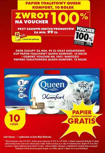 Biedronka PAPIER TOALETOWY QUEEN KOMFORT, 10 ROLEK oferta