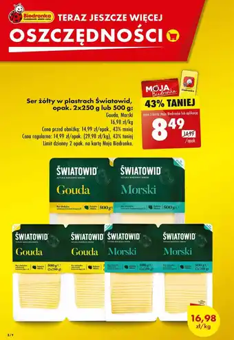 Biedronka Ser żółty w plastrach Światowid, opak. 2x250 g lub 500 g oferta
