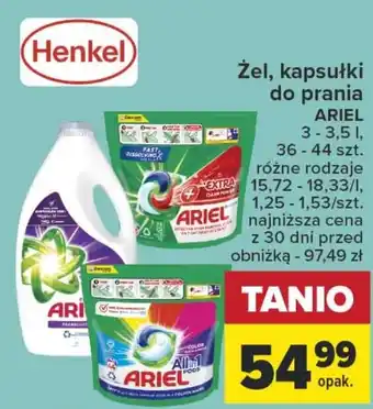 Carrefour Żel, kapsułki do prania ARIEL 3-3,5l, 36 - 44 szt. oferta
