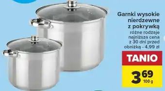 Carrefour Garnki wysokie nierdzewne z pokrywką oferta