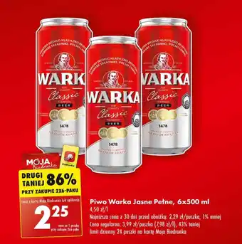 Biedronka Piwo Warka Jasne Pełne, 6x500 ml oferta