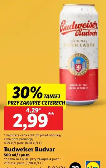 Lidl Budweiser Budvar 500 ml/1 pusz. oferta